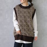 モカブラウン | ニットベスト ジャガードニット レディース レイヤード トップス セーター 柄 | HUG.U