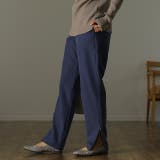 ネイビー | パンツ 裏起毛 ボトムス レディース ロング ゴム テーパード スリット 裏ボ | HUG.U