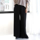 ブラック | パンツ レディース ボトムス プリーツ ワイドパンツ ワイド プリーツパンツ | HUG.U