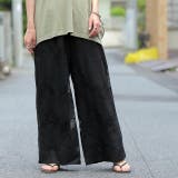 ブラック(裏起毛ver) | ワイドパンツ レディース レース パンツ ロング 暖か ボトムス 総レース ゴ | HUG.U