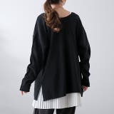ブラック | トップス レディース  ロンT Tシャツ レイヤード スリット 無地 長袖 丸 | HUG.U