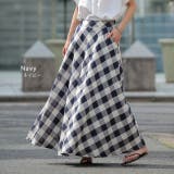 スカート ブロックチェック ロングスカート フレア Aライン ボトムス チェッ | HUG.U | 詳細画像10