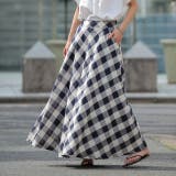 ネイビー | スカート ブロックチェック ロングスカート フレア Aライン ボトムス チェッ | HUG.U