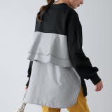 ブラック | カットソー レディース バックフリル トレーナー 長袖 切り替え スウェット | HUG.U