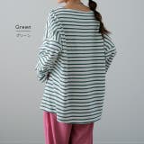 トップス ボーダー カットソー レディース ロンT オーバーサイズ ロングTシ | HUG.U | 詳細画像14