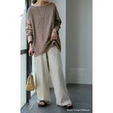 トップス ボーダー カットソー レディース ロンT オーバーサイズ ロングTシ | HUG.U | 詳細画像3