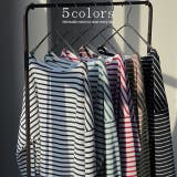 トップス ボーダー カットソー レディース ロンT オーバーサイズ ロングTシ | HUG.U | 詳細画像7