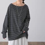 ブラックベース | トップス ボーダー カットソー レディース ロンT オーバーサイズ ロングTシ | HUG.U