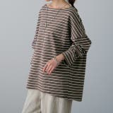 ブラウン | トップス ボーダー カットソー レディース ロンT オーバーサイズ ロングTシ | HUG.U