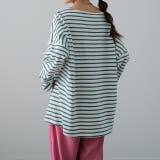 グリーン | トップス ボーダー カットソー レディース ロンT オーバーサイズ ロングTシ | HUG.U