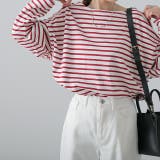 レッド | トップス ボーダー カットソー レディース ロンT オーバーサイズ ロングTシ | HUG.U