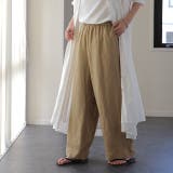 サンドベージュ | ワイドパンツ レディース パンツ リネン レーヨン 刺繍 レース ゆったり ナ | HUG.U