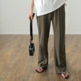 カーキ | パンツ レディース ワイドパンツ ロング フレアパンツ センターライン ゴム | HUG.U