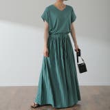 アクア(Vネック) | ワンピース Tシャツ ロングワンピ プリーツ Tシャツワンピ 二の腕カバー U | HUG.U