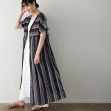 ネイビー | ワンピース 綿 麻 シャツワンピース ストライプ ボーダー マルチボーダー リ | HUG.U