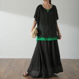 ブラック | セットアップ レディース 涼しい 2点セット トップス スカート シアー 半袖 | HUG.U