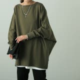 カーキ | トップス レディース ロンT ドルマン カットソー 長袖 Tシャツ チュニック | HUG.U