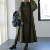 カーキ | ワンピース ロング ワンピ ナイロン ハイネック 長袖 ロングワンピース 体型 | HUG.U