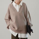 グレージュ | ニット レディース トップス レイヤード Vネック セーター 長袖 お尻が隠れ | HUG.U