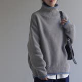 グレー×ブルー | ニット レディース トップス セーター タートルネック タートル 長袖 ハイネ | HUG.U