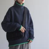 ネイビー×グリーン | ニット レディース トップス セーター タートルネック タートル 長袖 ハイネ | HUG.U