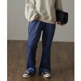 ネイビーブルー | パンツ レディース 裏起毛 暖か フレアパンツ ロング ボア ボトムス 厚手 | HUG.U