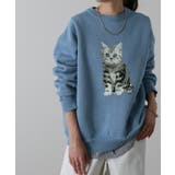 ブルー | トップス レディース 猫 スウェット ニット トレーナー ねこ プルオーバー | HUG.U