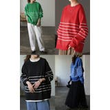 トップス レディース プルオーバー スポンジニット ボーダー ニット 軽量 ト | HUG.U | 詳細画像21 