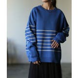 ロイヤルブルー | トップス レディース プルオーバー スポンジニット ボーダー ニット 軽量 ト | HUG.U