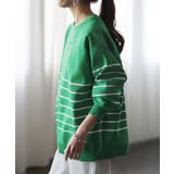 グリーン | トップス レディース プルオーバー スポンジニット ボーダー ニット 軽量 ト | HUG.U