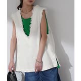 アイボリー | ベスト レディース トップス ジレ フリンジ レイヤード 綿 チュニック Vネ | HUG.U