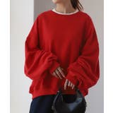 レッド | スウェット レディース トップス トレーナー バルーン袖 無地 長袖 オーバー | HUG.U