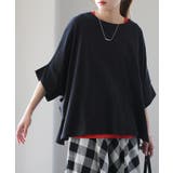 ブラック | Tシャツ レディース トップス カットソー 二の腕カバー 半袖 5分袖 ドルマ | HUG.U