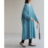スカイブルー | ワンピース レディース ニット 綿 100% ロング Vネック 体型カバー コ | HUG.U