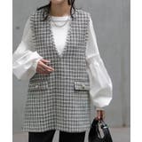 チェックツイード | ベスト レディース トップス ツイード ジレ レイヤード 深V ツイードベスト | HUG.U