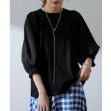 ブラック | Tシャツ レディース トップス パフスリーブ 半袖 バルーン ぽわん袖 きれい | HUG.U