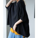 ブラック | Tシャツ レディース トップス ダブルガーゼ ガーゼ 綿 チュニック ナチュラ | HUG.U