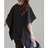 ブラック | Tシャツ レディース トップス 綿 体型カバー ゆったり 半袖 チュニック オ | HUG.U