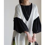 ブラック | ブラウス レディース トップス ぽわん袖 カットソー きれいめ ロンT 異素材 | HUG.U