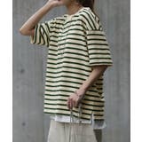 ボーダーグリーン | Tシャツ レディース トップス ボーダー 吸水 速乾 ワッフル サーマル 半袖 | HUG.U