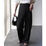 ブラック | パンツ レディース タックパンツ スラックス カラーパンツ ロング ハイウエス | HUG.U