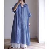ロイヤルブルー | ワンピース レディース ロング コットン 半袖 ナチュラル ぽわん袖 ゆったり | HUG.U