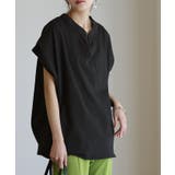 ブラック | Tシャツ レディース トップス 半袖 キーネック 綿 カットソー ゆったり き | HUG.U