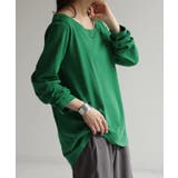 グリーン | カットソー レディース 秋 新作 インナー トップス ロンT 無地 Tシャツ | HUG.U