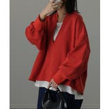 レッド | トップス スウェット 体型カバー レディース トレーナー レイヤード チュニッ | HUG.U