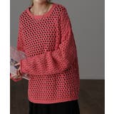 クランベリーピンク | ニット メッシュ プルオーバー ボーダー レディース セーター ぽわん袖 重ね | HUG.U