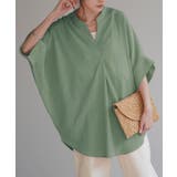 ターコイズグリーン | ブラウス 楊柳 キーネック | HUG.U