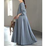 アッシュブルー | ワンピース プリーツ ノーカラ― | HUG.U