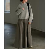 ライトグレー×アッシュカーキ | ワンピース ニット ドッキング | HUG.U