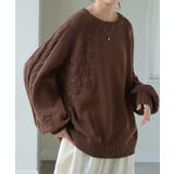 ブラウン | ニット 刺繍 綿100 | HUG.U